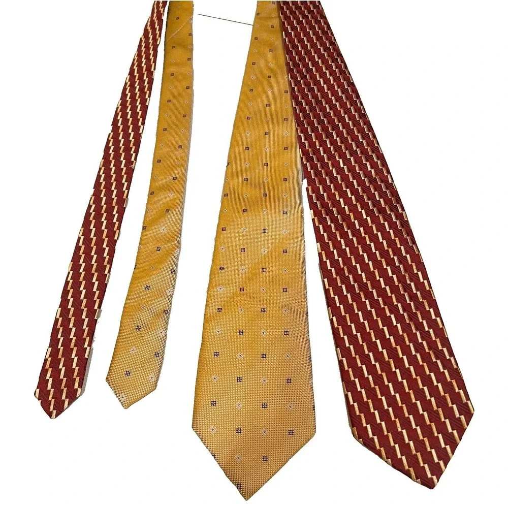Ermenegildo Zegna Men Silk Lot 2 Neckties Red Gold Couture Italy Luxury Designer